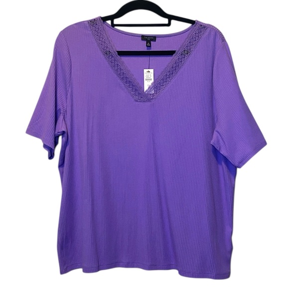 Talbots Tops - Talbots Lace Trim V-Neck Tee NWT Women’s 2X Purple Short Sleeve Ribbed Shirt